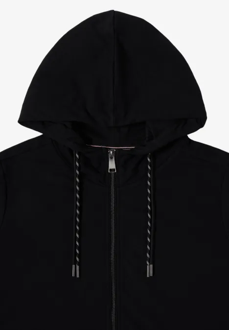 Schwarzer Kapuzenpullover mit Reißverschluss und Kordelzug