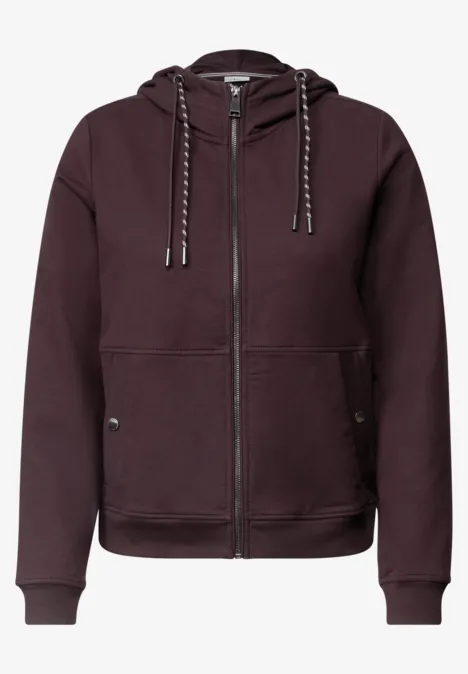 Sweatjacke mit Zipper und Kapuze berry red Bordeauxfarbener Hoodie mit Reißverschluss, Kängurutaschen und Kordelzug, schlichtes Design.