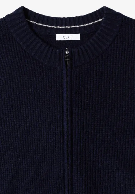 Dunkelblauer Strick-Cardigan mit Reißverschluss und Rundhalsausschnitt von CECIL.