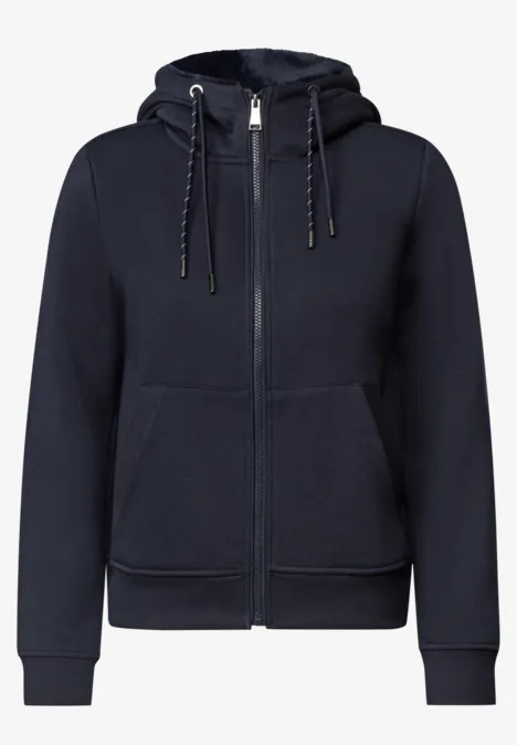 Langarm Sweatjacke mit Kapuze urban dark blue Dunkelblauer Kapuzenpullover mit Reißverschluss und Kängurutaschen