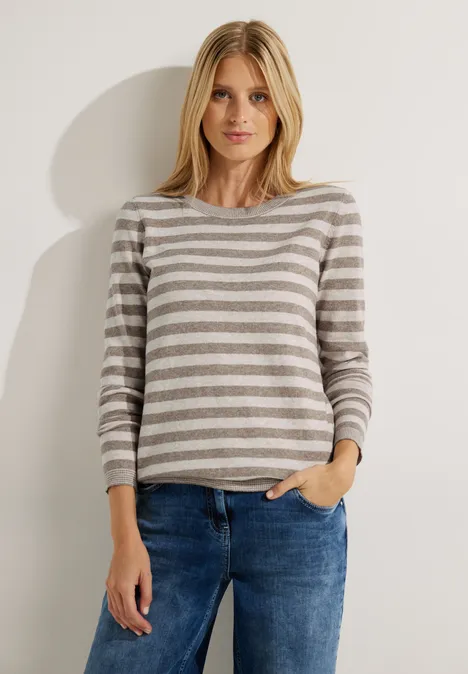 Pull-over à rayures cosy taupe melange