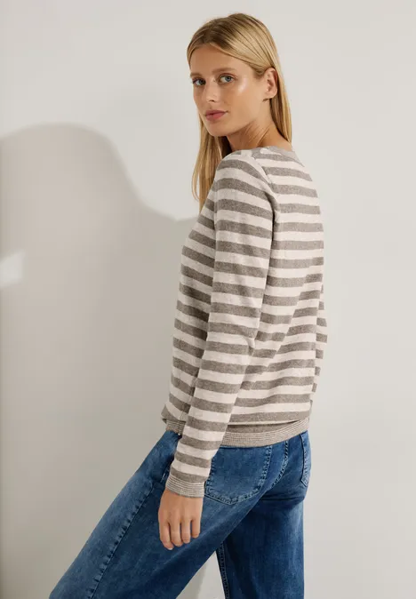 Pull-over à rayures cosy taupe melange