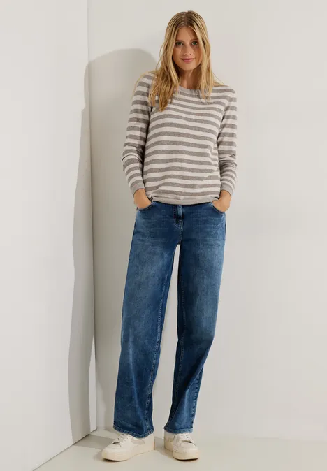 Pull-over à rayures cosy taupe melange