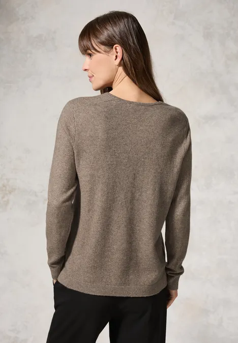 Kuscheliger V-Neck Pullover dark taupe melange