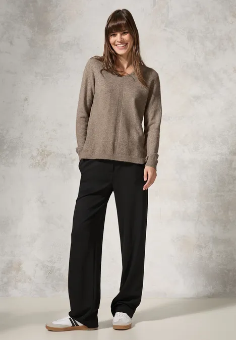 Kuscheliger V-Neck Pullover dark taupe melange
