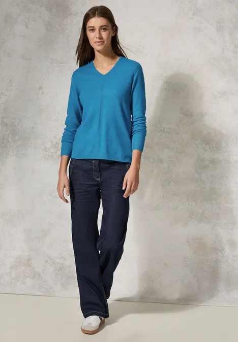 Kuscheliger V-Neck Pullover dynamic aqua melange