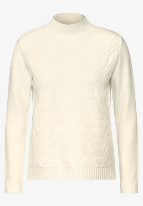 Jaquard Pullover in Unifarbe birch white