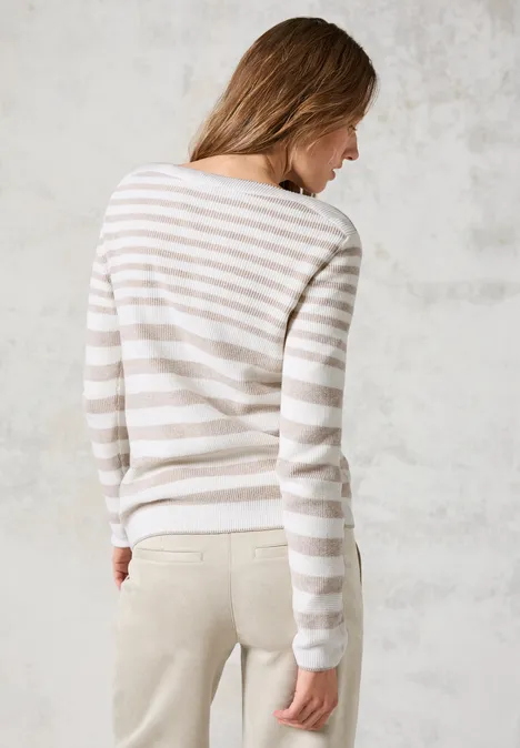 Gestreifter Pullover alabaster beige melange