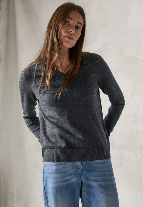 Kurzer Feinstrickpullover charcoal grey melange