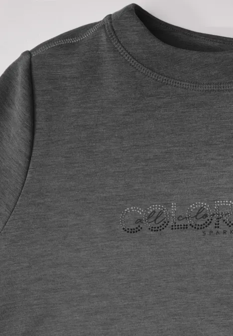 Zijden trui met print flint grey melange