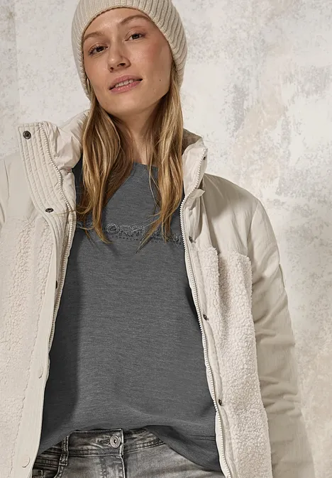 Zijden trui met print flint grey melange