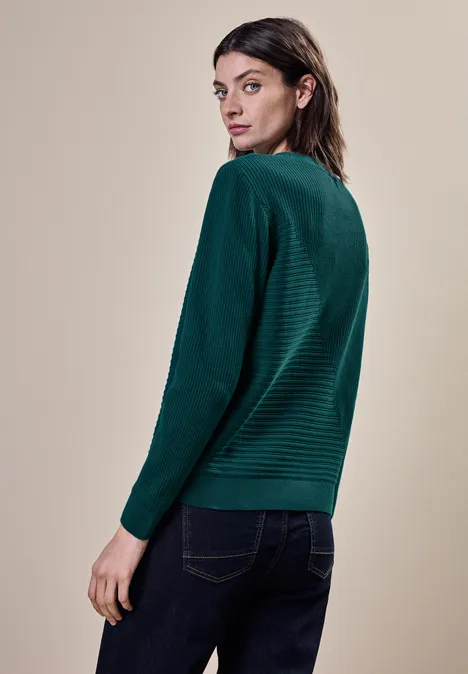 Pullover mit Rippstrukturmix petrol green