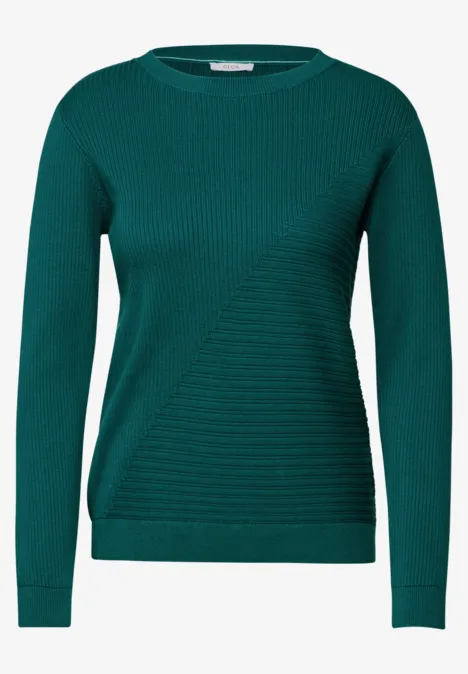 Pullover mit Rippstrukturmix petrol green