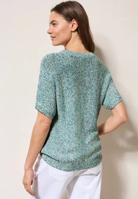 Mouliné Kurzarmpullover cool salvia green