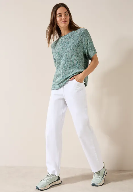 Mouliné Kurzarmpullover cool salvia green