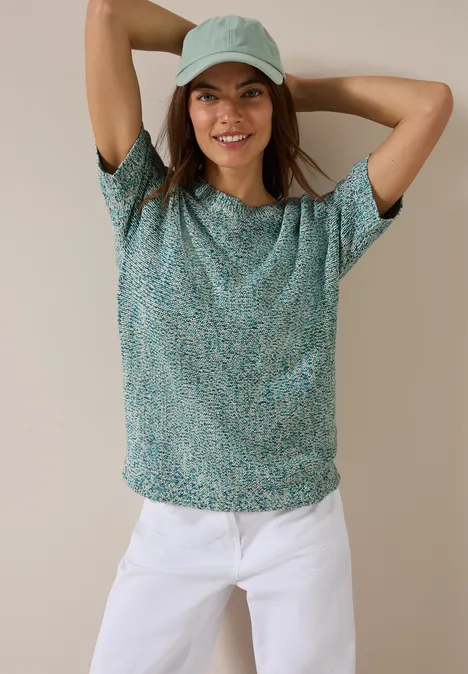 Mouliné Kurzarmpullover cool salvia green