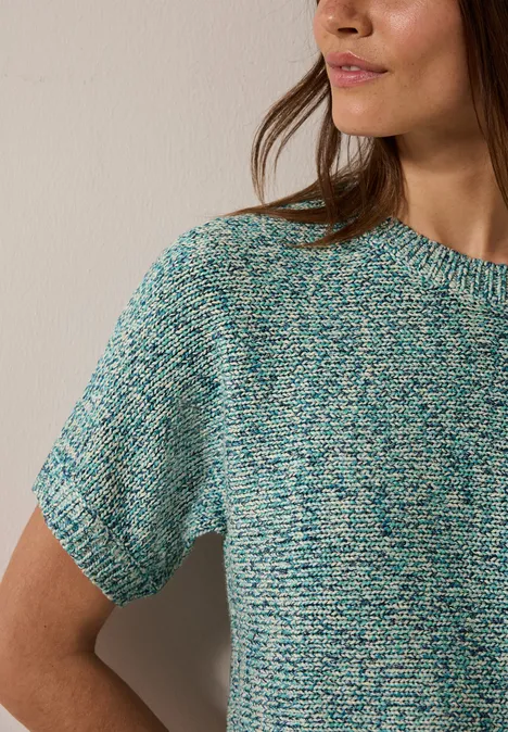 Mouliné Kurzarmpullover cool salvia green