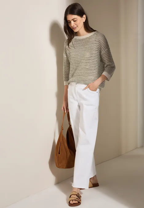 Glitzernder Strukturpullover pearl beige