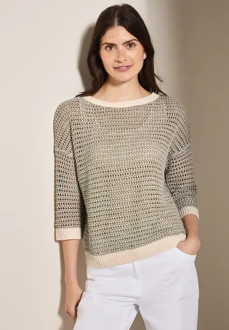 Glitzernder Strukturpullover pearl beige