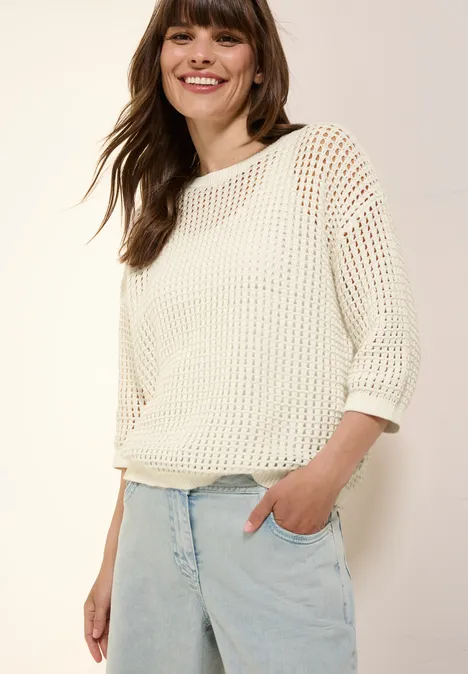 Pullover im Häkel-Optik vanilla white
