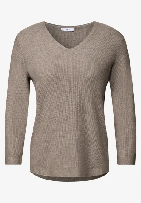 Pull en tricot col V toffee cream melange