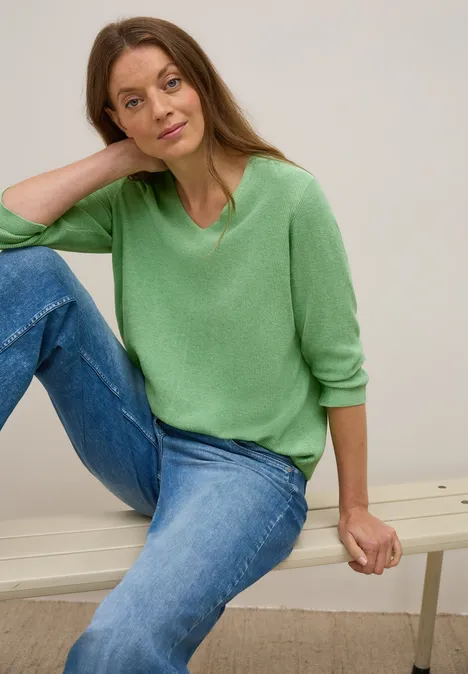 V-Neck Strickpullover fennel green melange