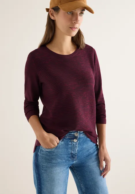 Strukturpullover eggplant red heather melange