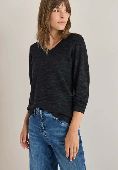 Trui met V-hals salt-pepper heather melange