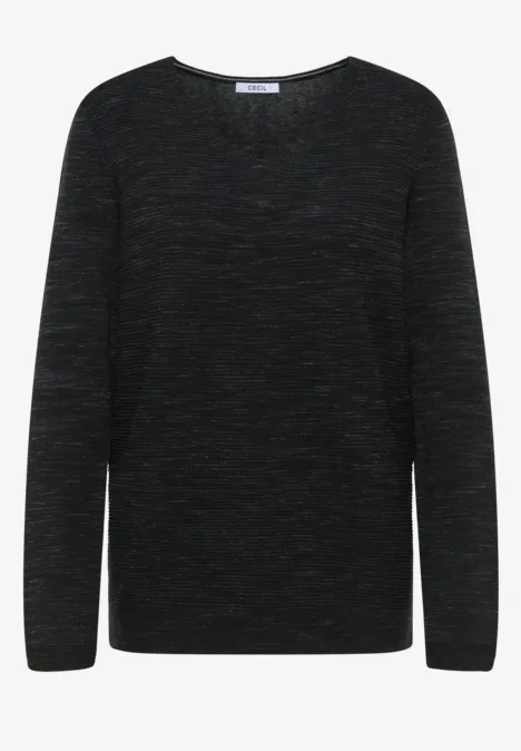 Trui met V-hals salt-pepper heather melange