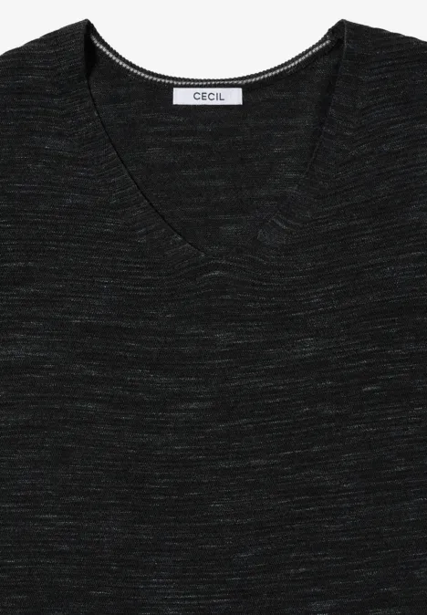 Trui met V-hals salt-pepper heather melange
