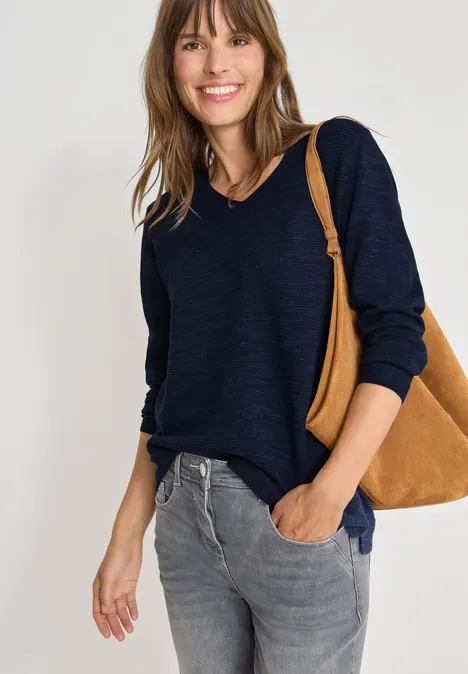Trui met V-hals deep blue heather melange