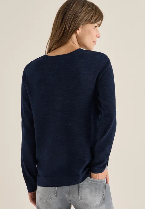 Trui met V-hals deep blue heather melange