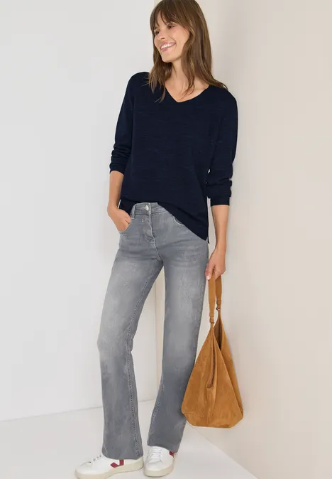 Trui met V-hals deep blue heather melange