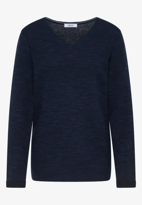 Trui met V-hals deep blue heather melange
