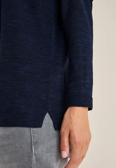 Trui met V-hals deep blue heather melange