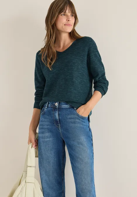 Trui met V-hals pine green heather melange