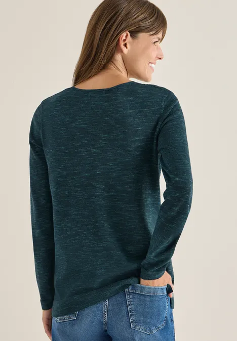 Trui met V-hals pine green heather melange
