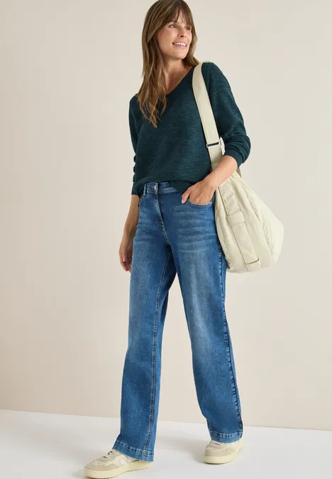 Trui met V-hals pine green heather melange