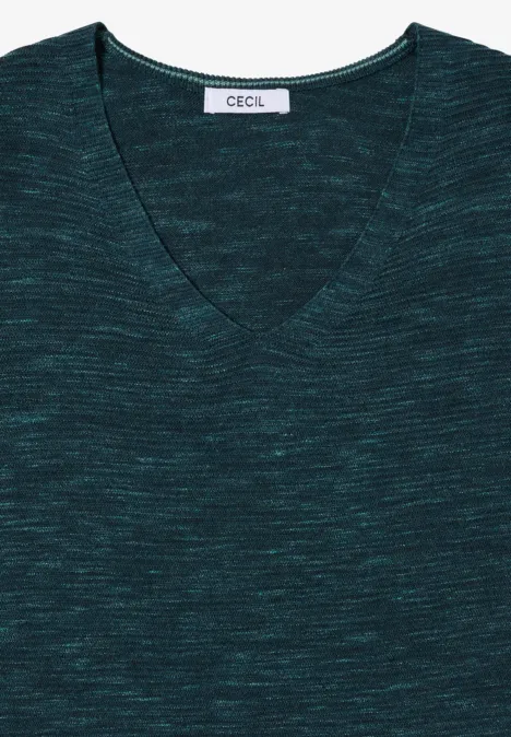 Trui met V-hals pine green heather melange