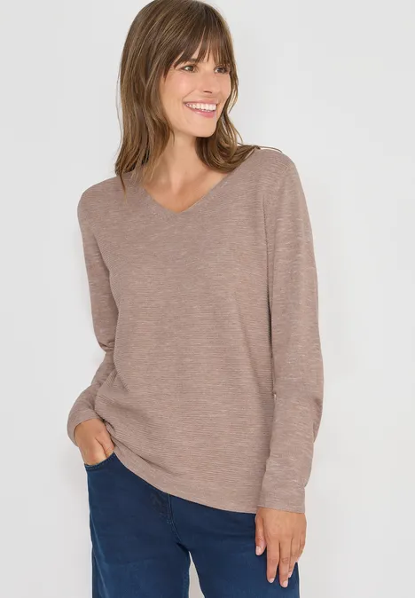 Trui met V-hals heather taupe melange