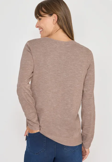 Trui met V-hals heather taupe melange