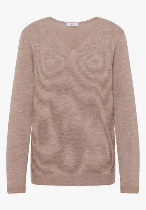 Trui met V-hals heather taupe melange