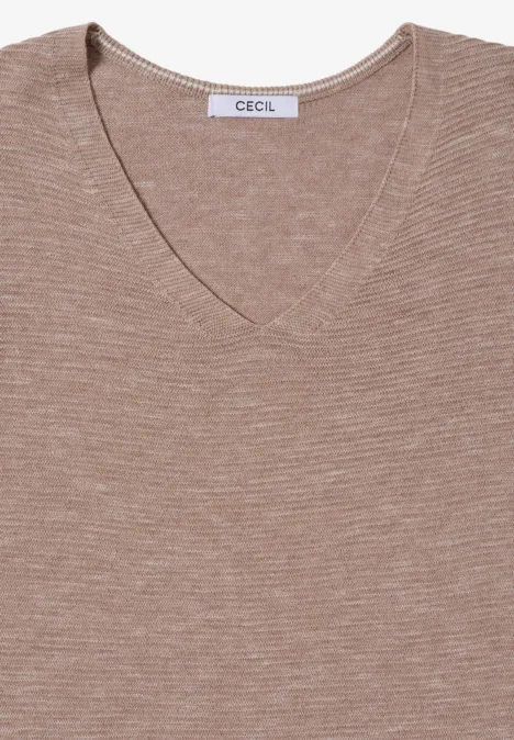 Trui met V-hals heather taupe melange