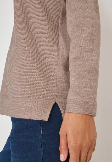 Trui met V-hals heather taupe melange