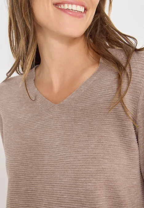 Trui met V-hals heather taupe melange