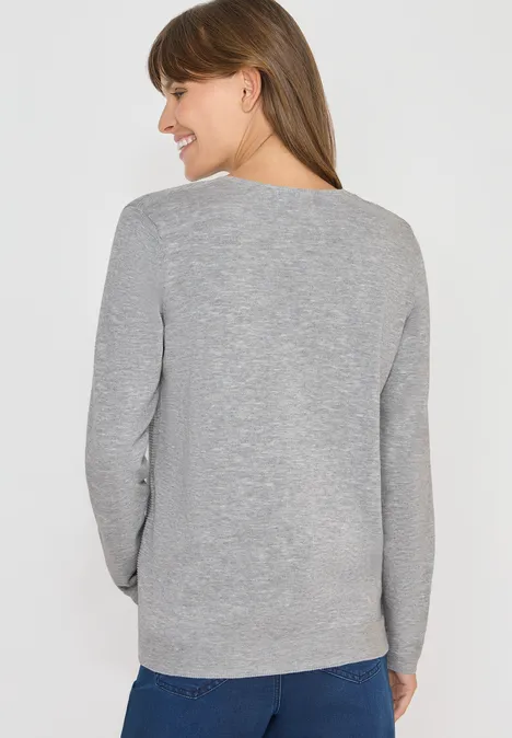 Trui met V-hals heather silver chalk melange