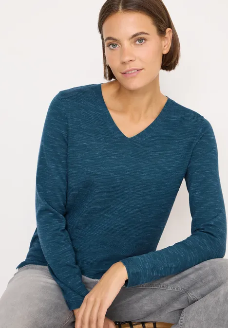 V-Neck Pullover teal blue heather melange