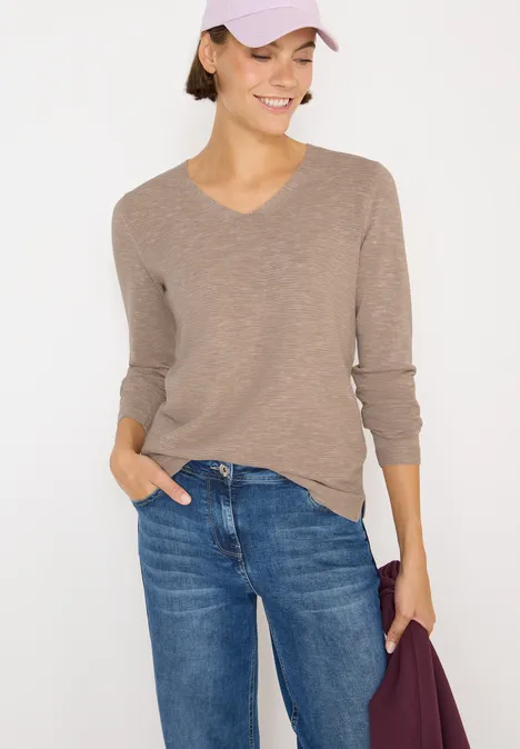 Trui met V-hals toffee cream heather melange