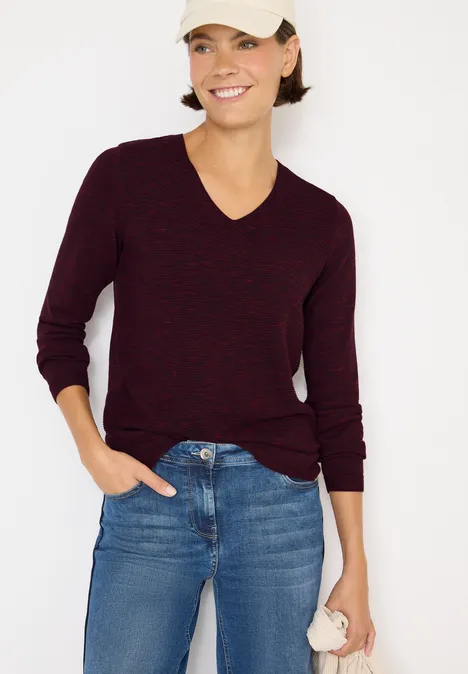 V-Neck Pullover eggplant red heather melange
