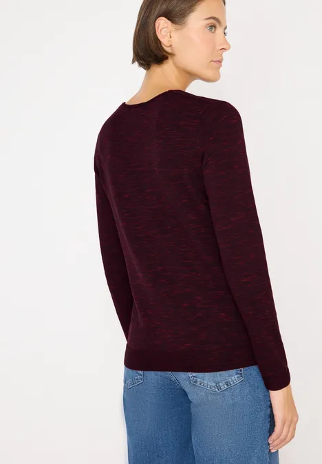 V-Neck Pullover eggplant red heather melange